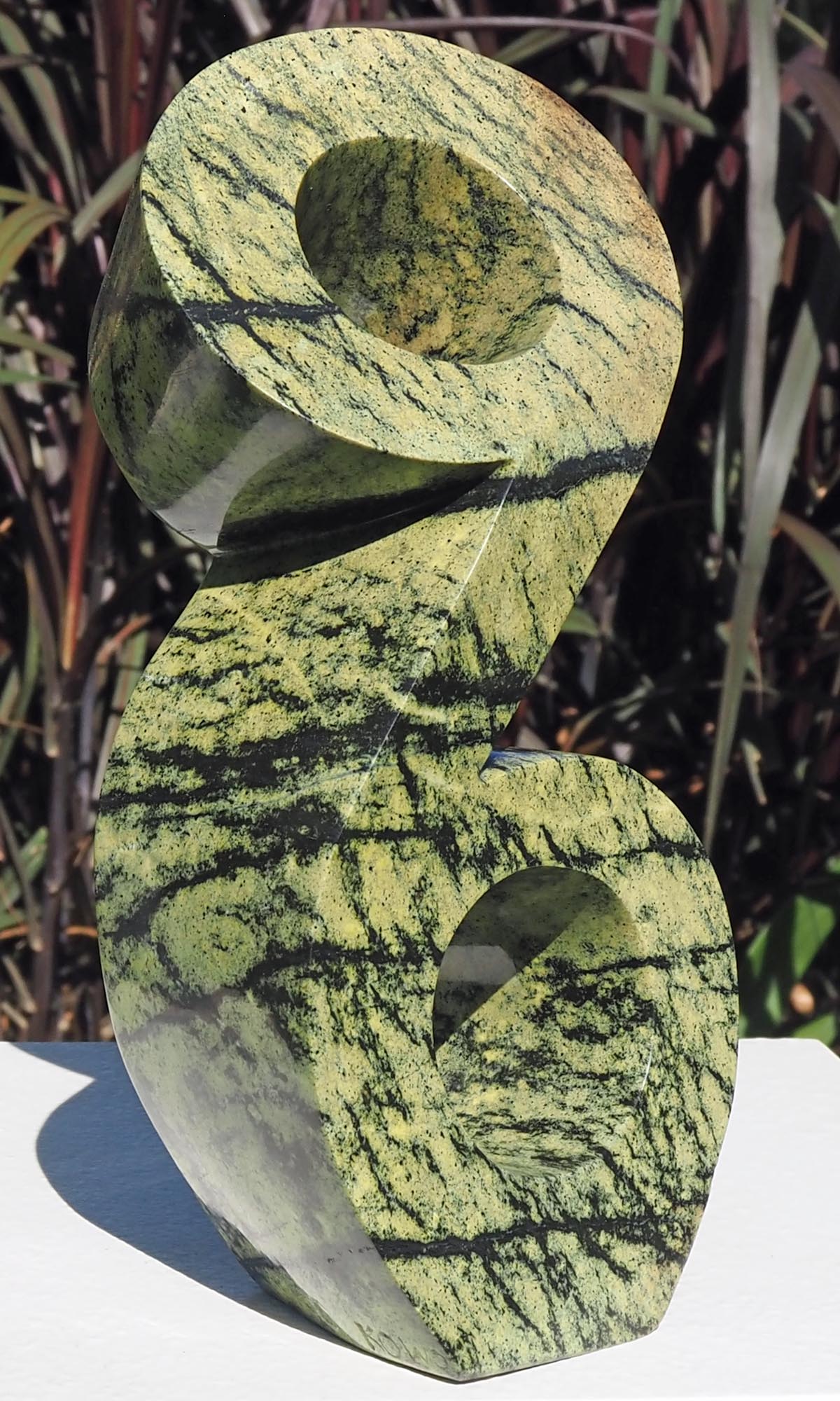 Green stone unique art Shona sculpture carving - Together We Grow by Charles Kowo - front left