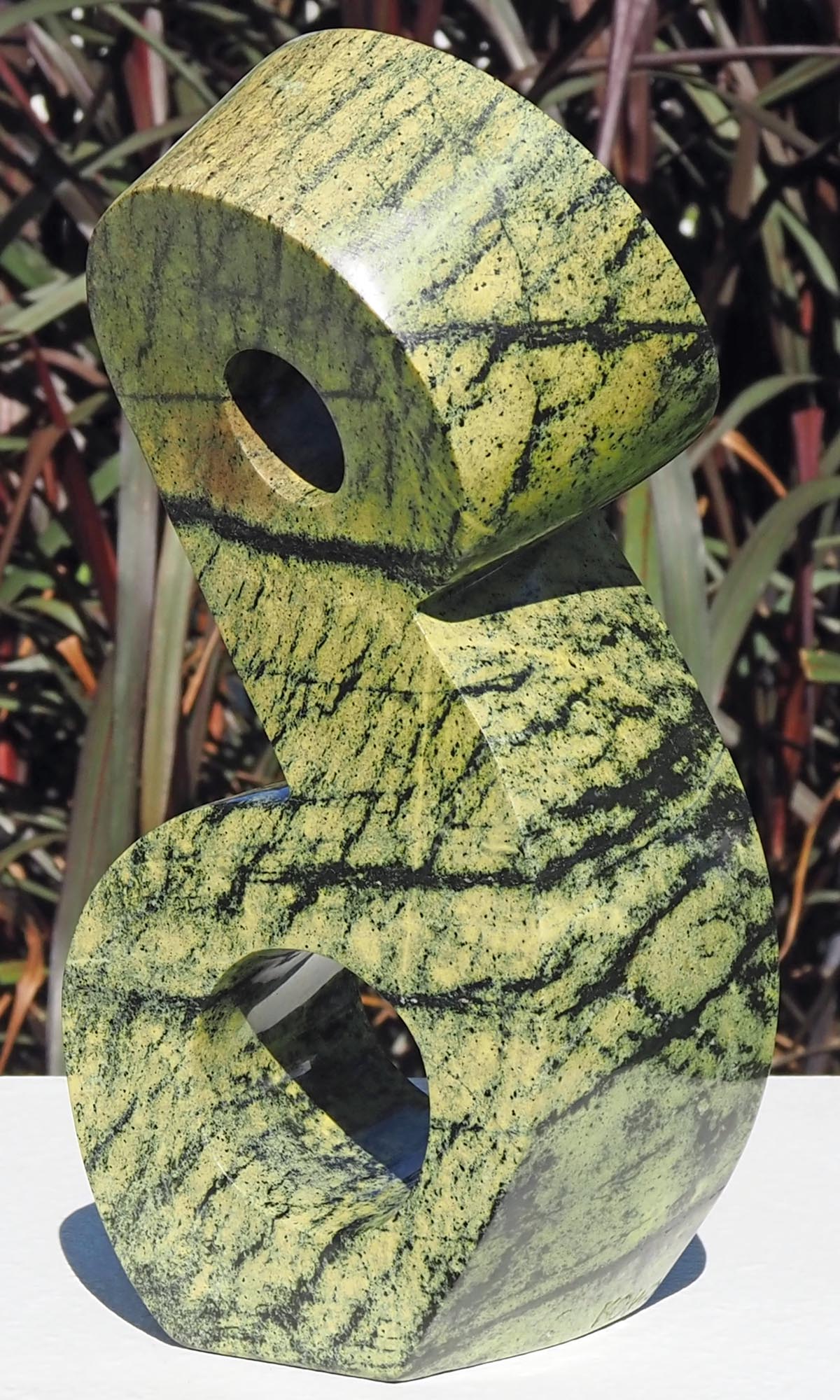 Green stone unique art Shona sculpture carving - Together We Grow by Charles Kowo - back right