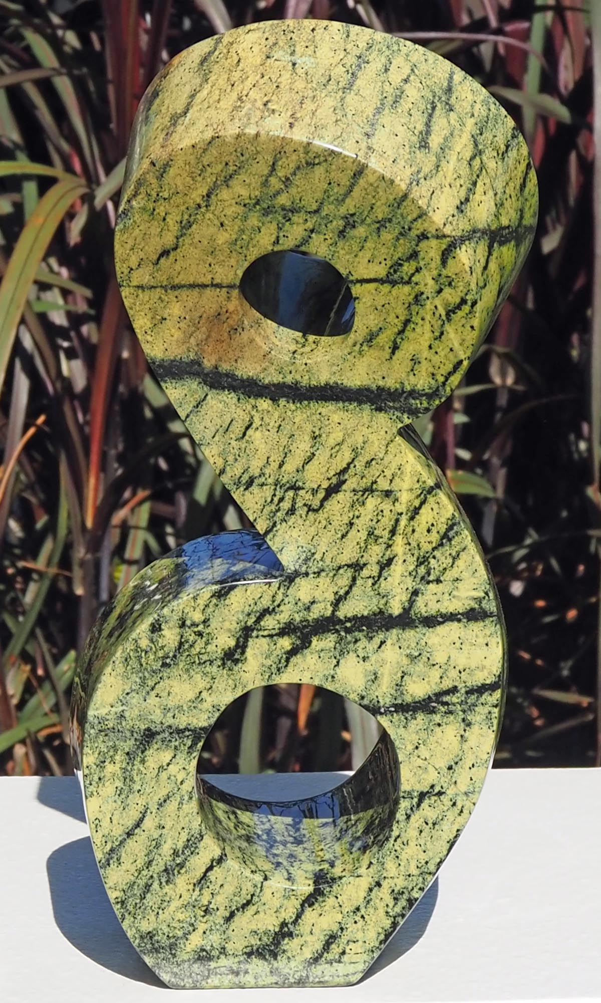 Green stone unique art Shona sculpture carving - Together We Grow by Charles Kowo - back