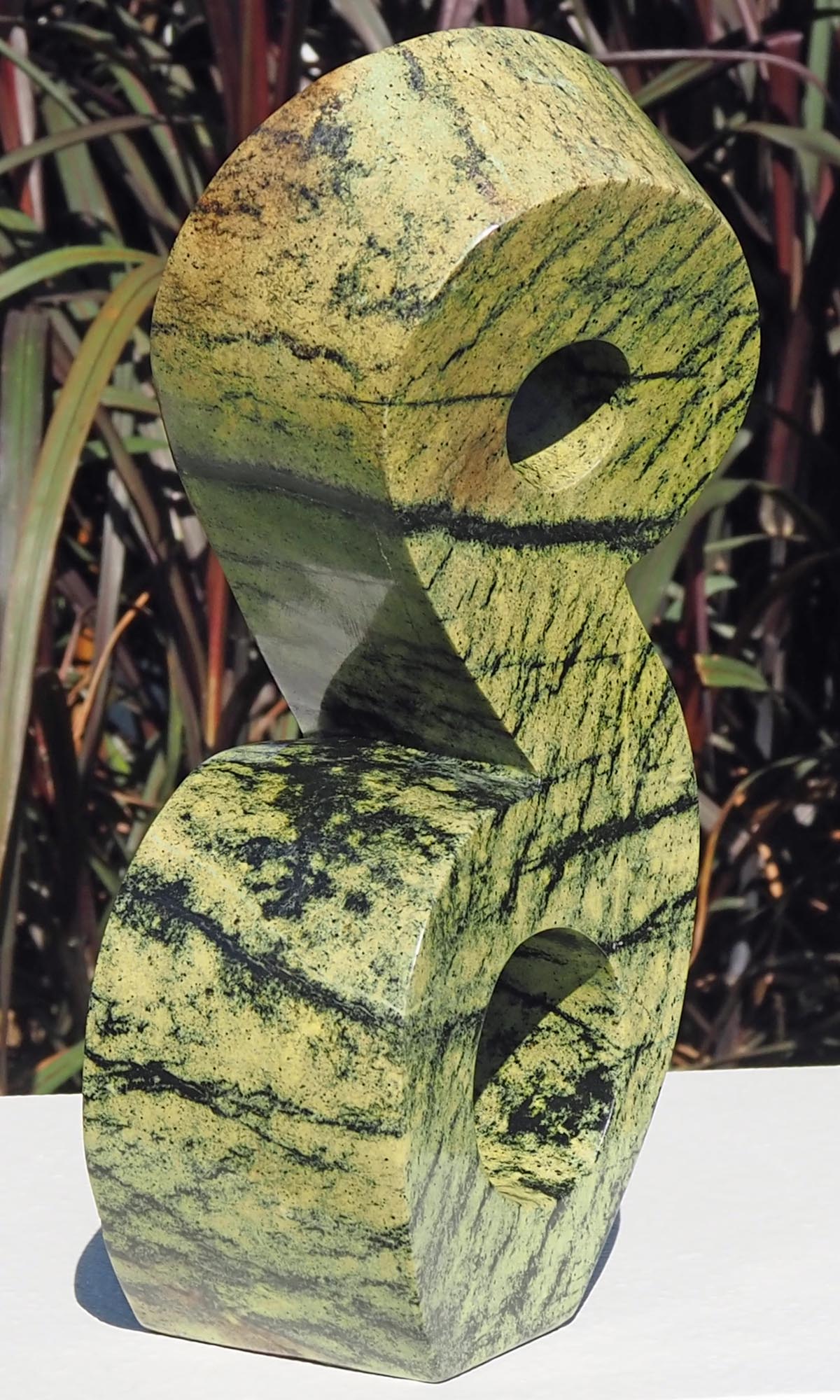 Green stone unique art Shona sculpture carving - Together We Grow by Charles Kowo - back left