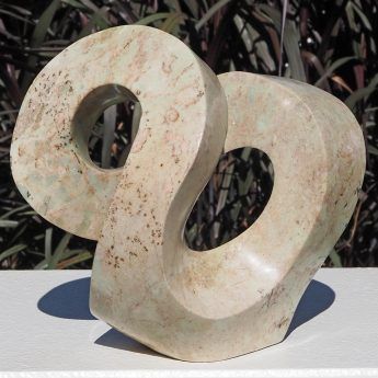 Pink stone stone sculpture original carving - Follow Me by Charles Kowo - front