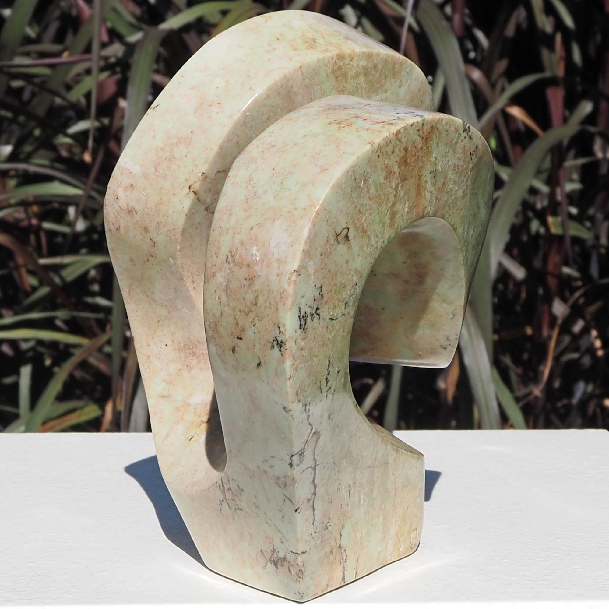 Pink stone stone sculpture original carving - Follow Me by Charles Kowo - right side