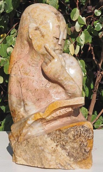 Sculpture child girl reading pink stone - Lost In The Story by Jonathan Mhondorohuma - image 1