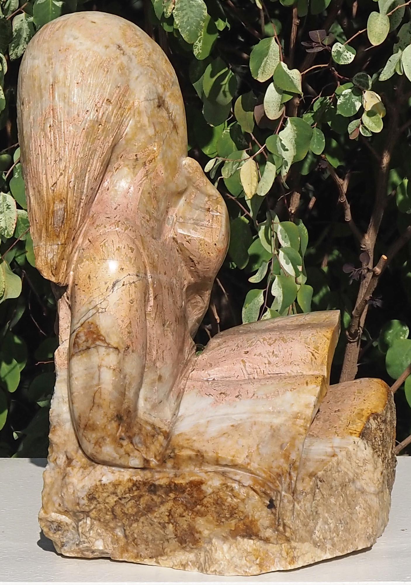 Sculpture child girl reading pink stone - Lost In The Story by Jonathan Mhondorohuma - image 7