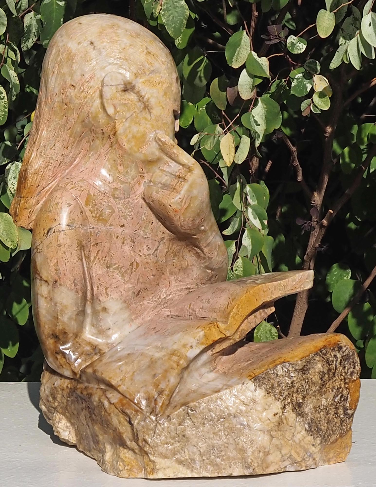 Sculpture child girl reading pink stone - Lost In The Story by Jonathan Mhondorohuma - image 8