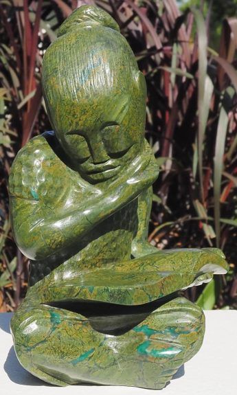 Green stone sculpture child girl book - Joy of Reading by Jonathan Mhondorohuma - front