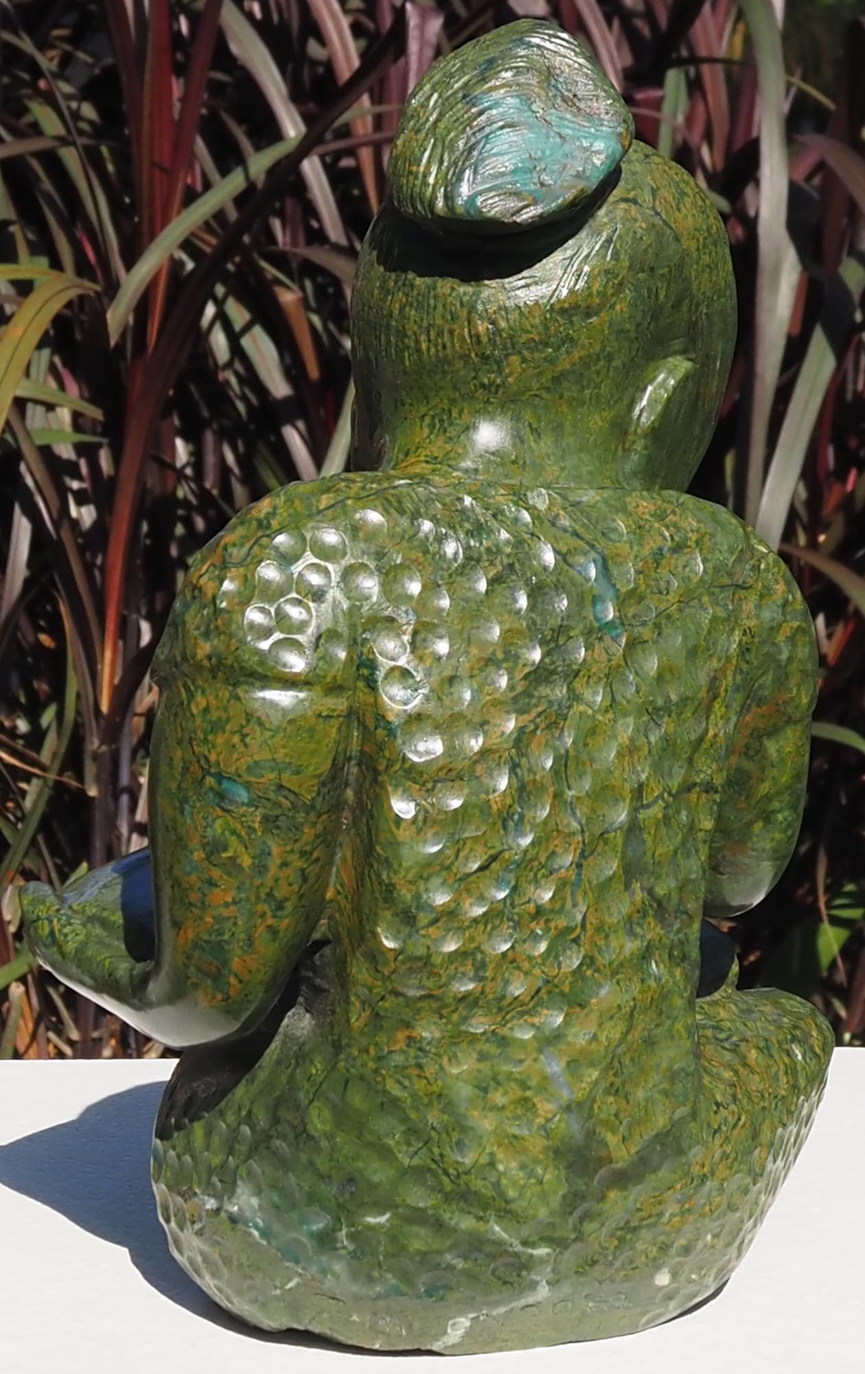 Green stone sculpture child girl book - Joy of Reading by Jonathan Mhondorohuma - back