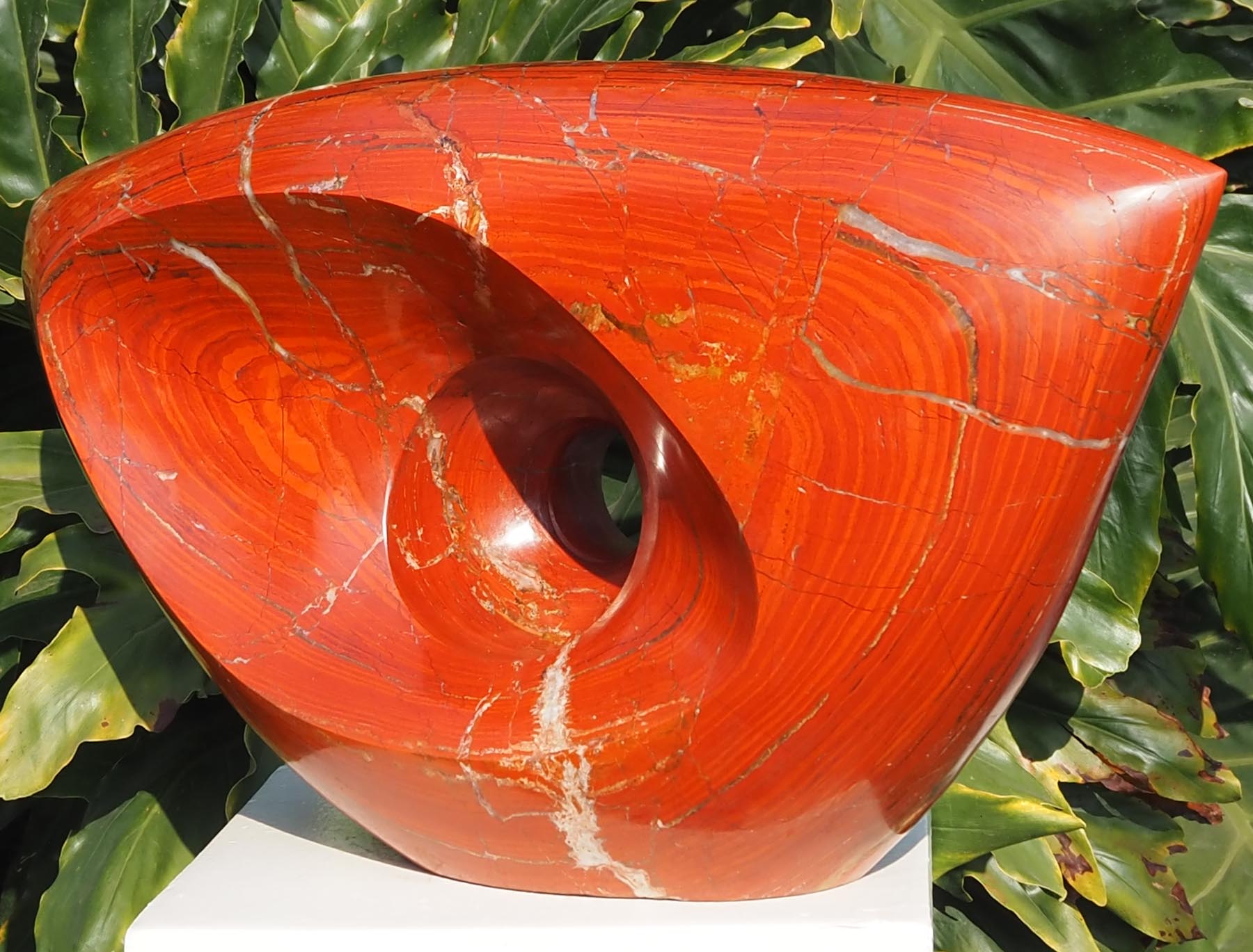Semi-precious red stone sculpture abstract - Vision by Michael Gwaravaza - front right