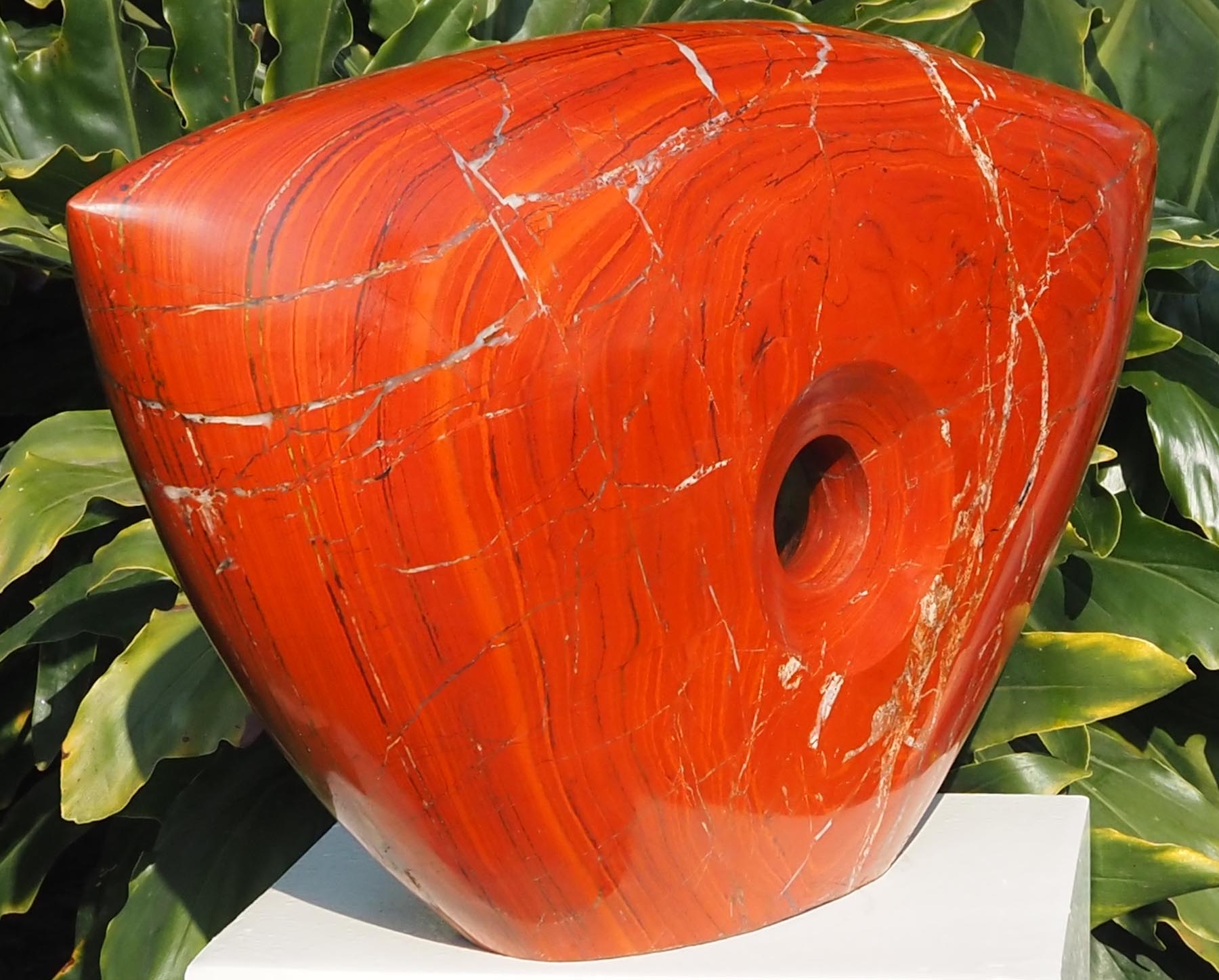 Semi-precious red stone sculpture abstract - Vision by Michael Gwaravaza - back left