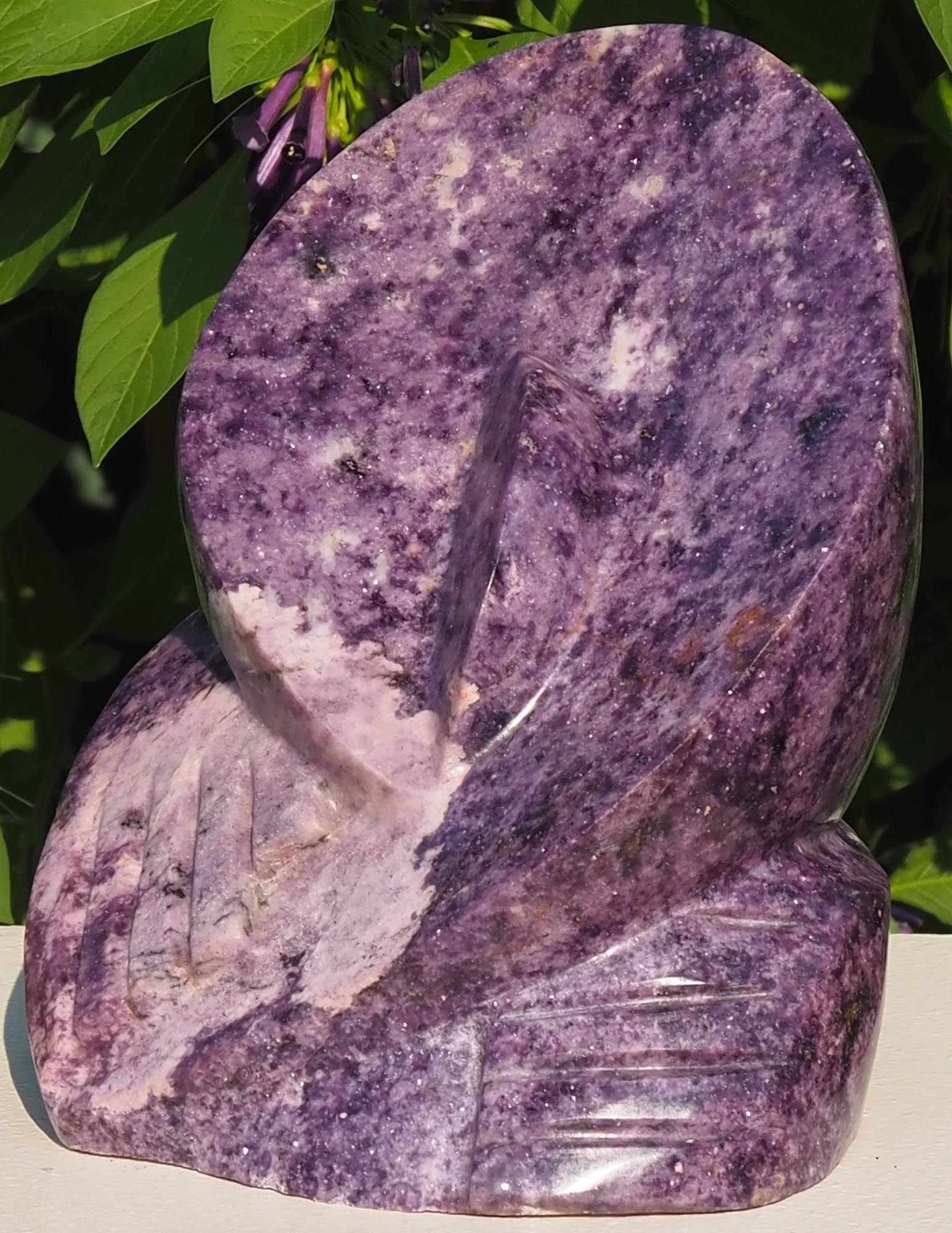 Purple stone sculpture goth art - Tender Touch by Tafadzwa Tandi - front right