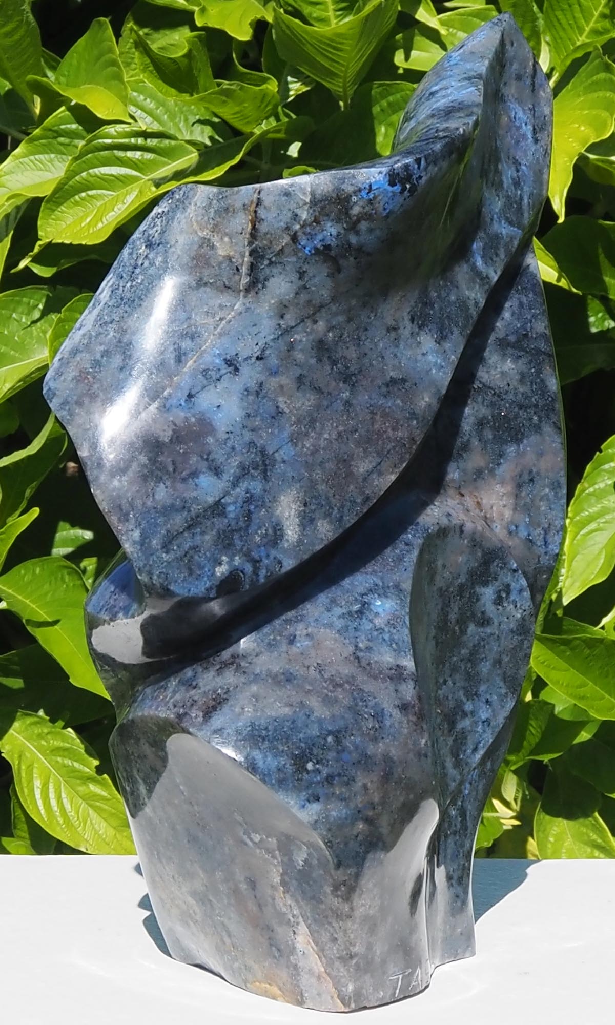 Blue bird semi-precious stone sculpture - Feels Like Love by Tago Tazvitya - back left