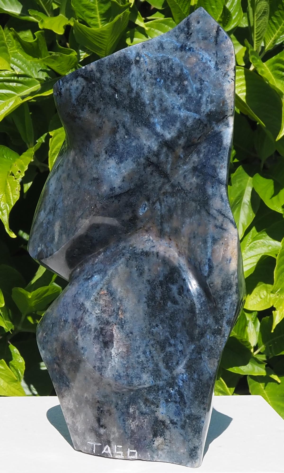 Blue bird semi-precious stone sculpture - Feels Like Love by Tago Tazvitya - back right