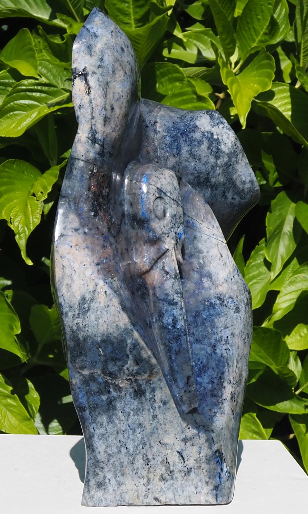 Blue bird semi-precious stone sculpture - Feels Like Love by Tago Tazvitya - front left
