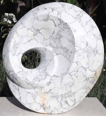 White stone sculpture art spiral - Moments In Time by Tendai Gwaravaza - front