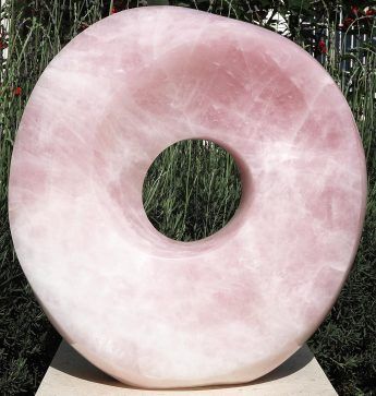 Pink stone sculpture centrepiece focal point feature - Beautiful World by Tendai Gwaravaza from Zimbabwe - front