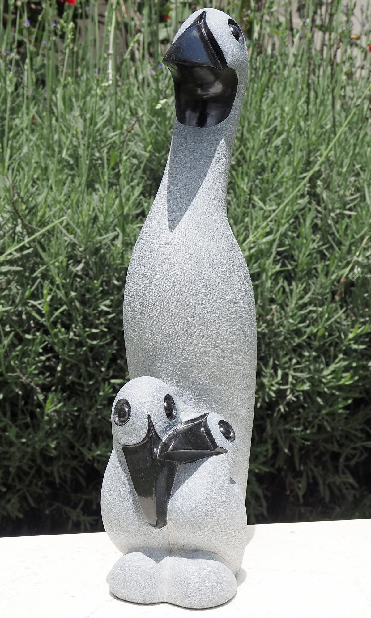 Mother and baby birds stone carving sculpture - First Brood by Peter Chidzonga - front