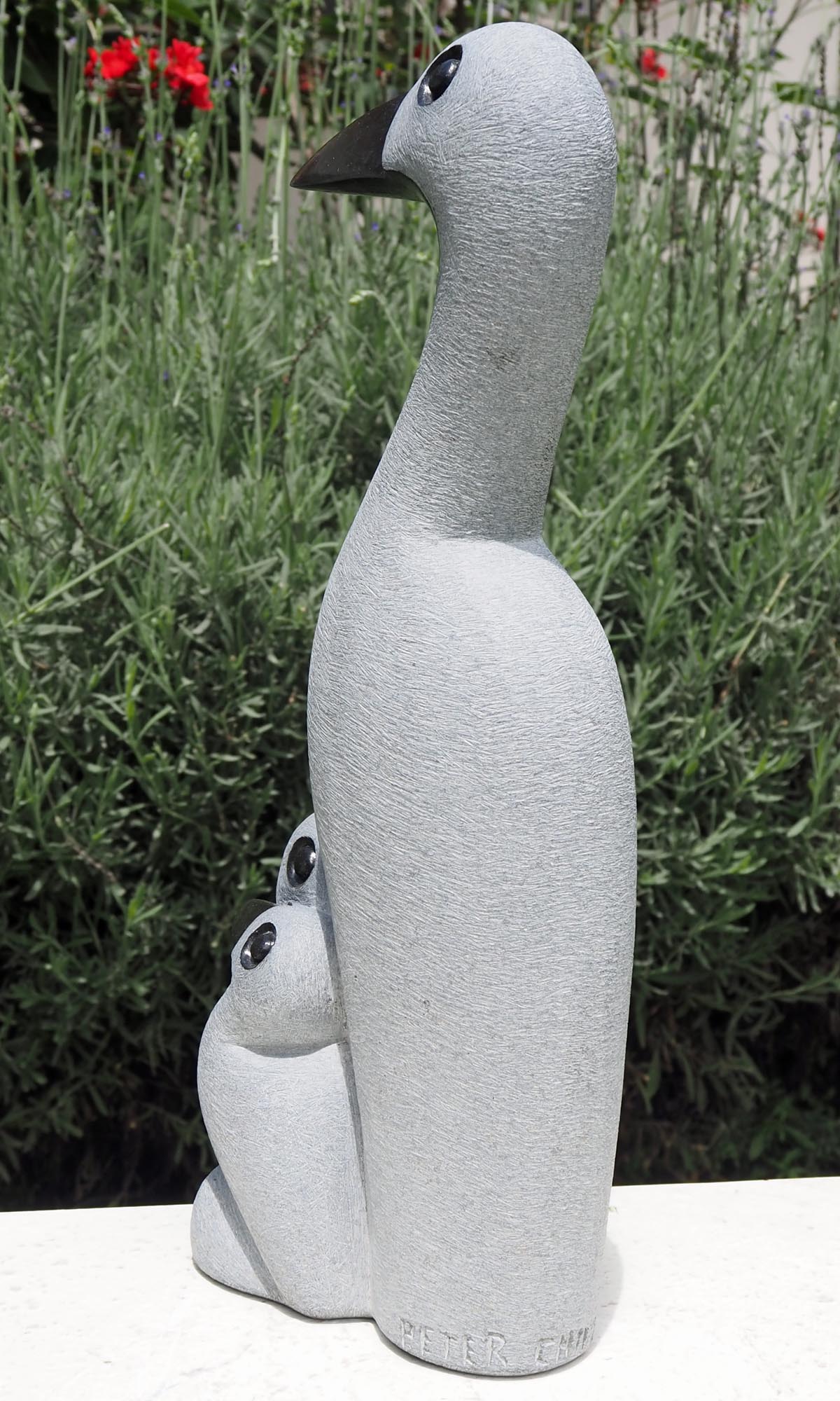 Mother and baby birds stone carving sculpture - First Brood by Peter Chidzonga - back left