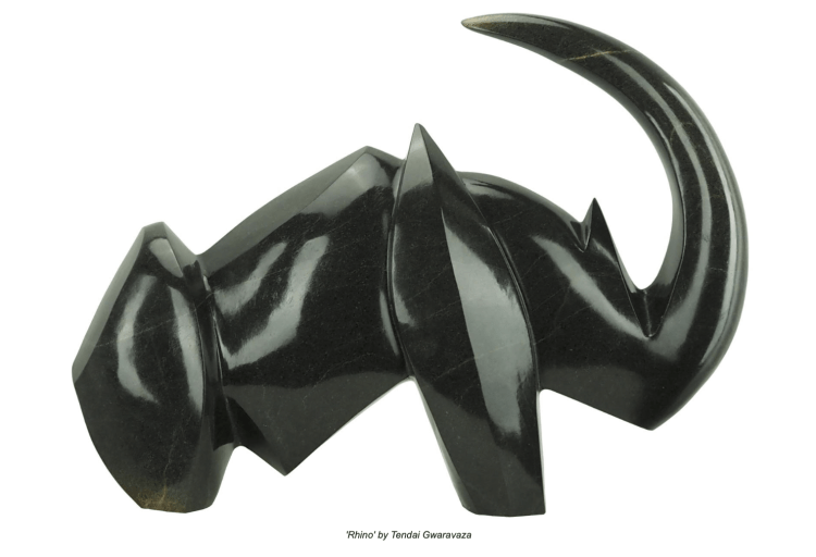 Abstract sculpture of a rhino by Tendai Gwaravaza - contemporary Shona sculpture