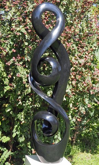 Black stone sculpture garden feature one-off centrepiece - Healthy Growth by Tonderai Sowa - image 1
