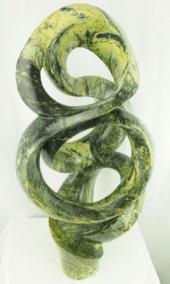 Zimbabwean African green stone sculpture one-off unique - Romantic Message by Willard Bopoto - main image