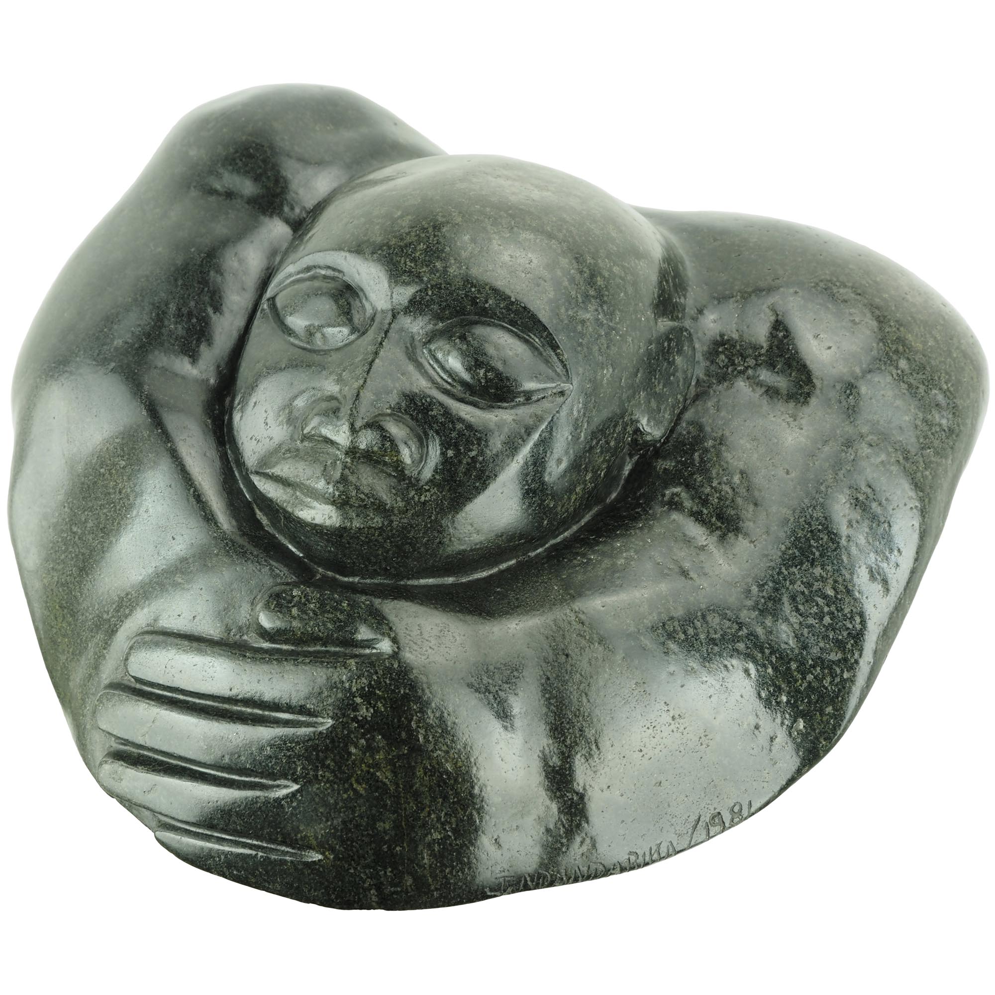 African art collector Shona sculpture from first generation Zimbabwean artist - Humble by Joseph Ndandarika - front right from above