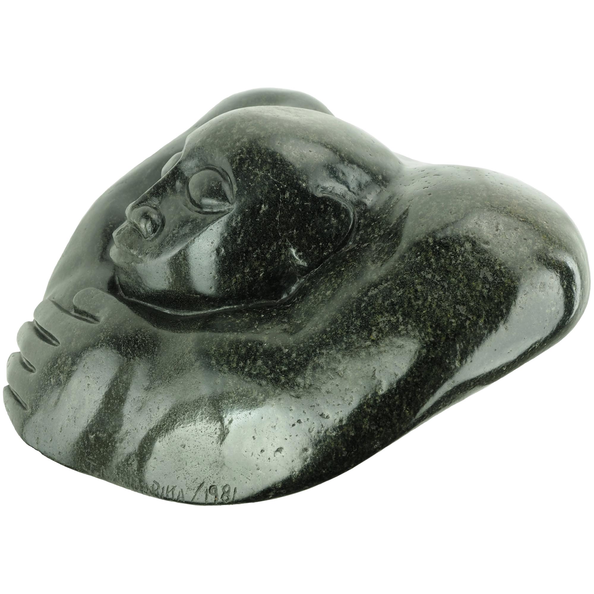 African art collector Shona sculpture from first generation Zimbabwean artist - Humble by Joseph Ndandarika - right side