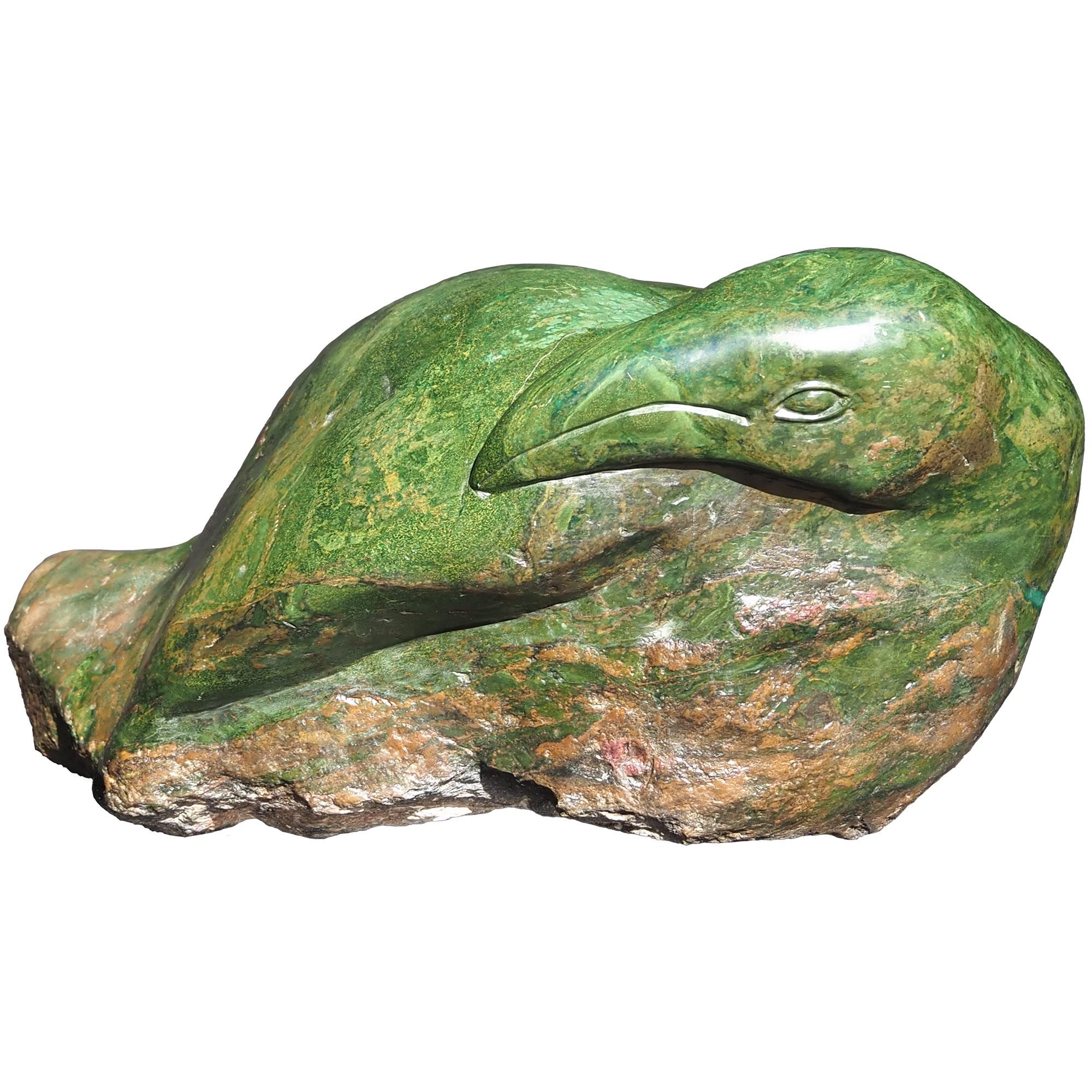 Bird eagle raptor Shona stone sculpture - Watchful Eagle by Sylvester Mubayi - front right