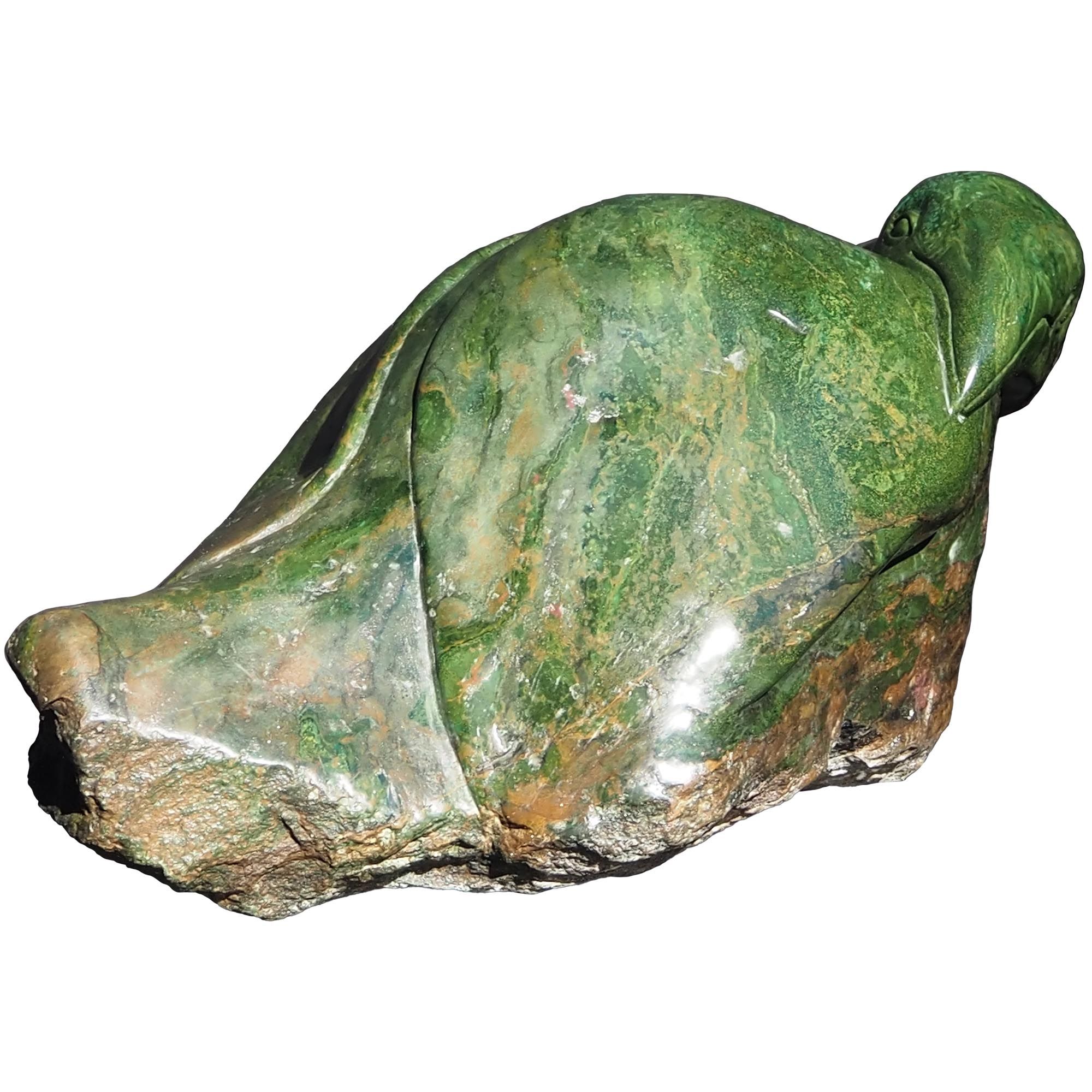 Bird eagle raptor Shona stone sculpture - Watchful Eagle by Sylvester Mubayi - front left
