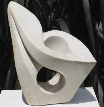 Original abstract white stone sculpture gift - Inspired by Antony Masamba - front viewed from above