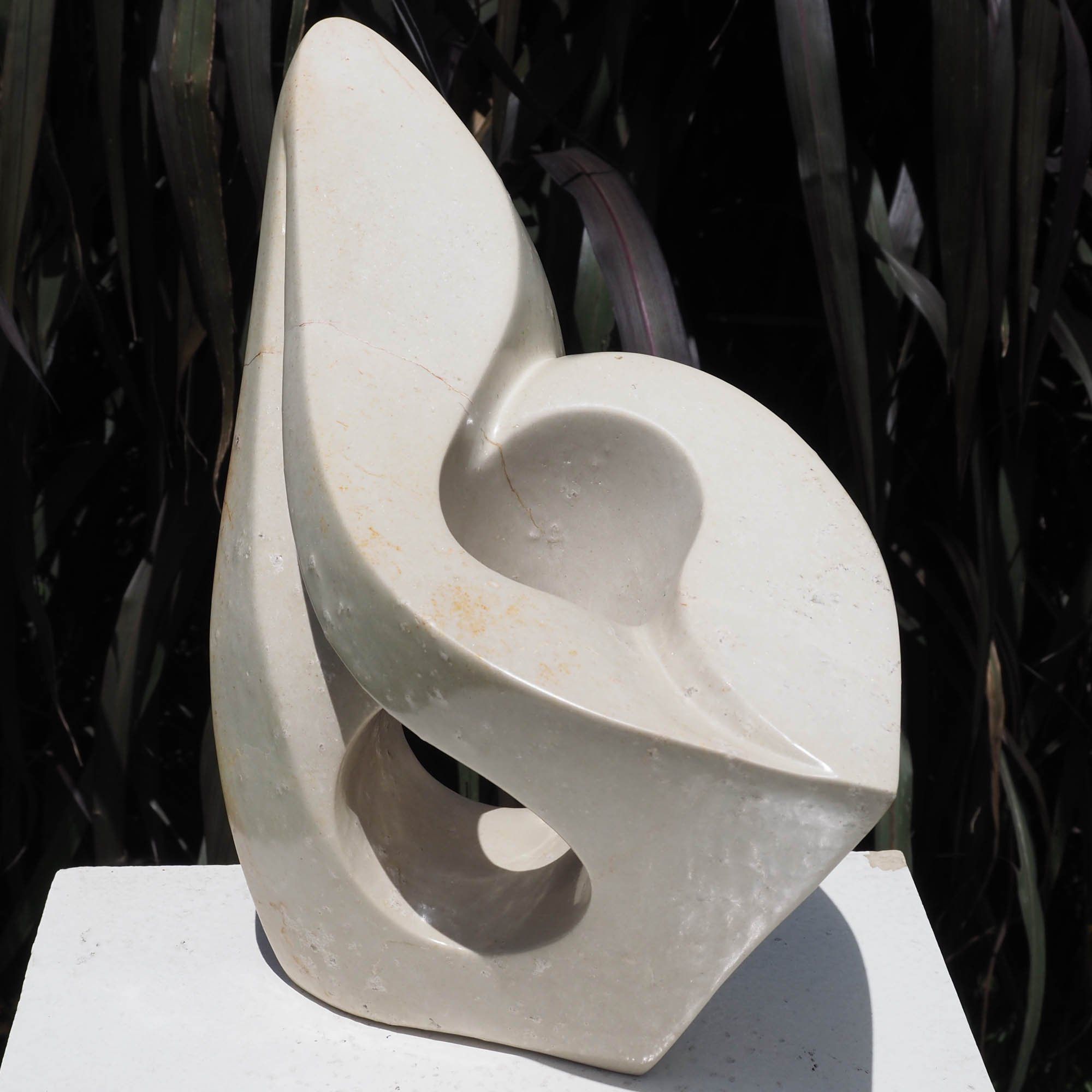 Original abstract white stone sculpture gift - Inspired by Antony Masamba - front right viewed from above