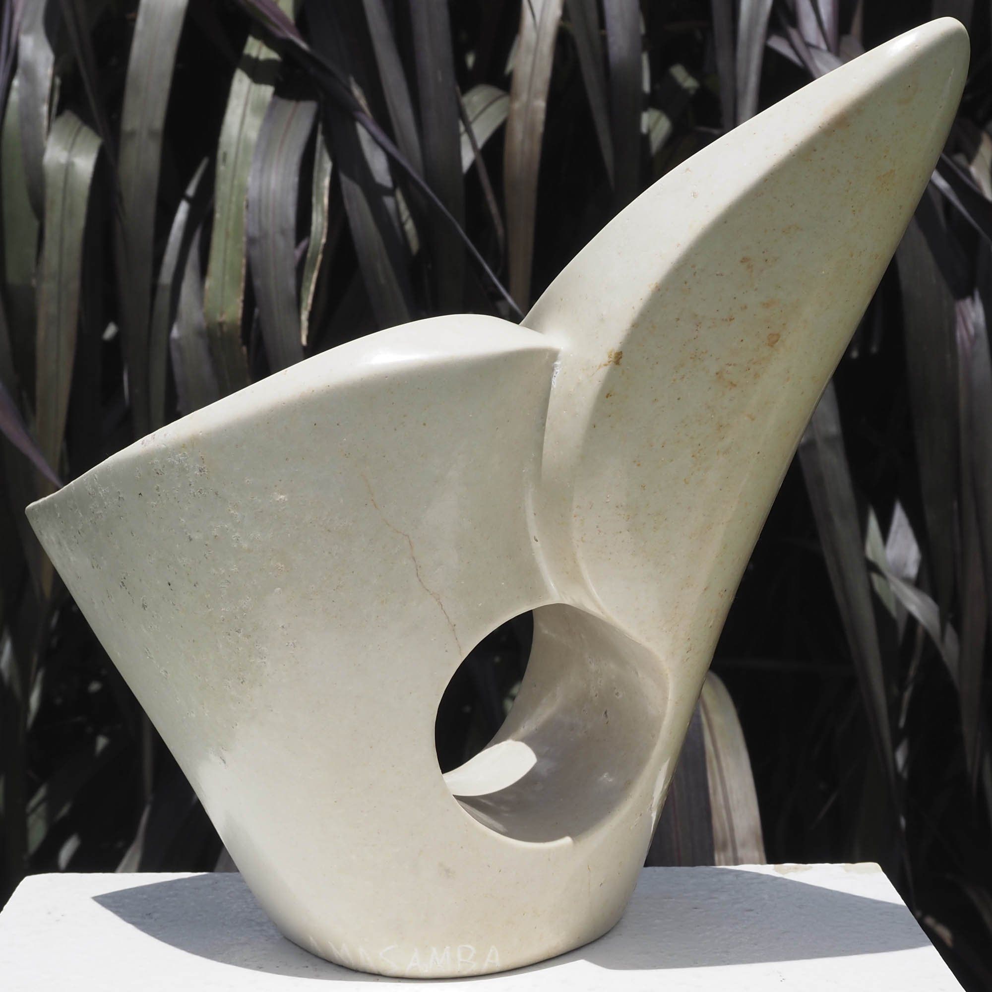Original abstract white stone sculpture gift - Inspired by Antony Masamba - back left view
