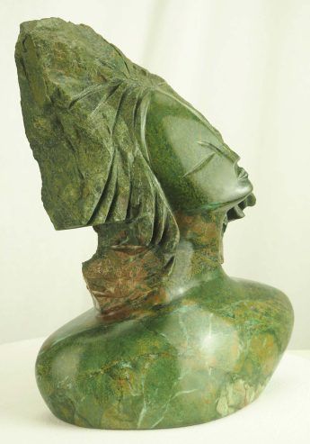 Verdite sculpture from Zimbabwe of a lady's head - Waiting For A Kiss by Tutani Mgabazi - main image